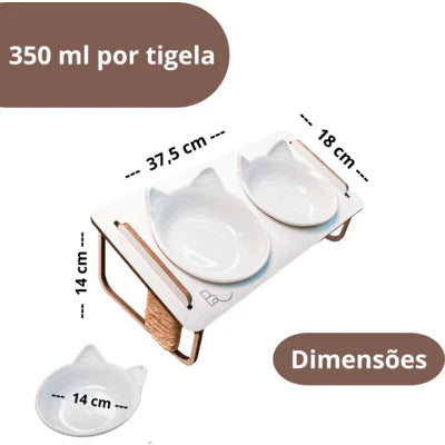 Comedouro Duplo Bastet Hórus para Gatos Branco