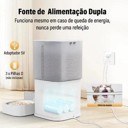 Newpet 6L Comedouro elevado para Alimentador Comedouro Duplo Automático Wi-Fi Temporizador Cão Gato -Bivolt