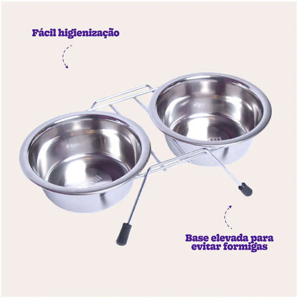 Comedouro e Bebedouro Meau Duplo Inox para Cães e Gatos