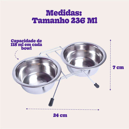 Comedouro e Bebedouro Meau Duplo Inox para Cães e Gatos