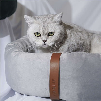 Cama Lush Cinza com Tag Caramelo para Gatos