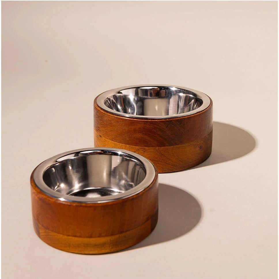 Comedouro de Inox e Madeira Meau para Cães