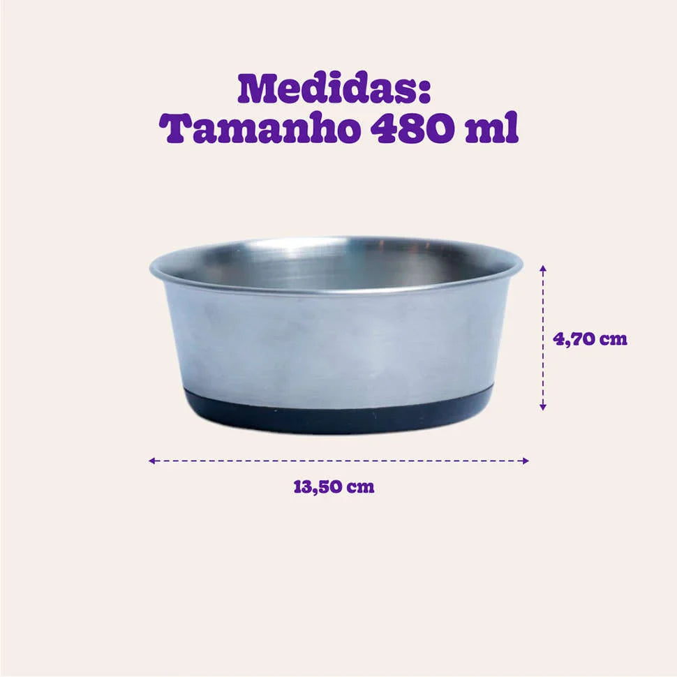 Comedouro Meau Inox Antiderrapante Preto