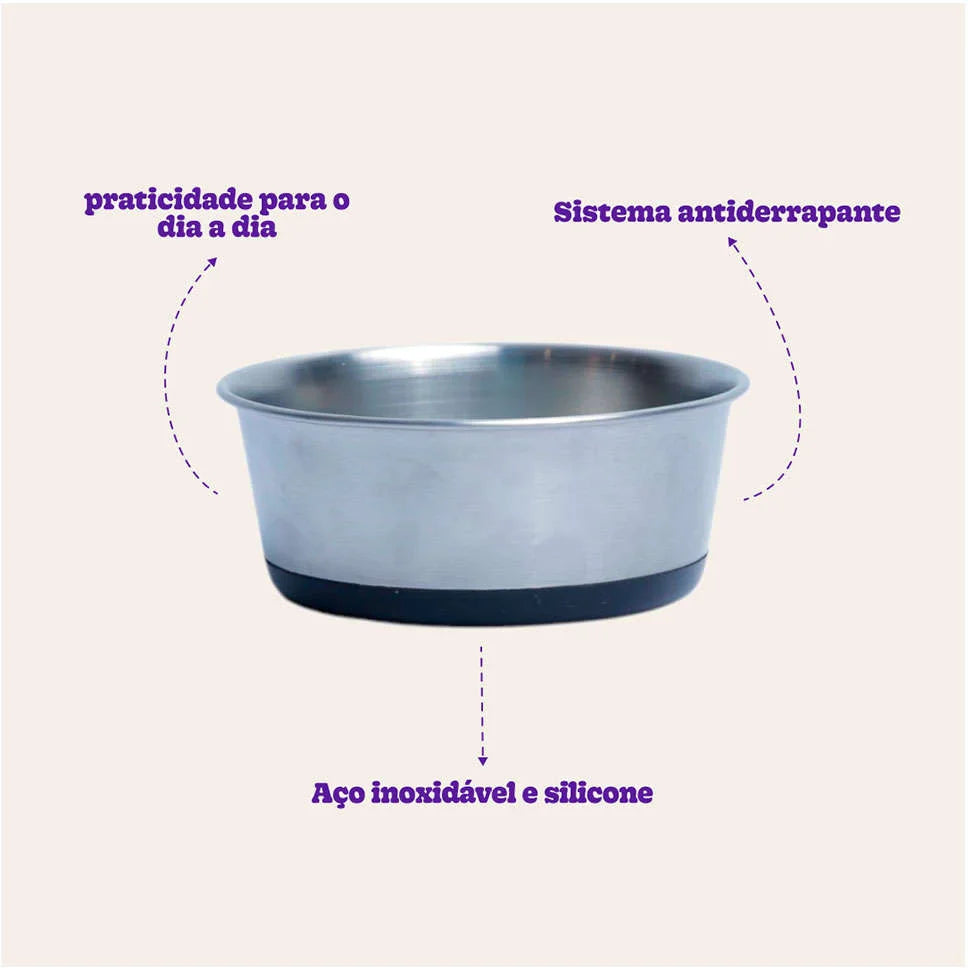 Comedouro Meau Inox Antiderrapante Preto