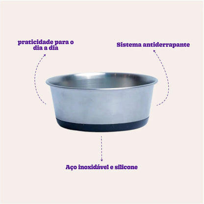 Comedouro Meau Inox Antiderrapante Preto