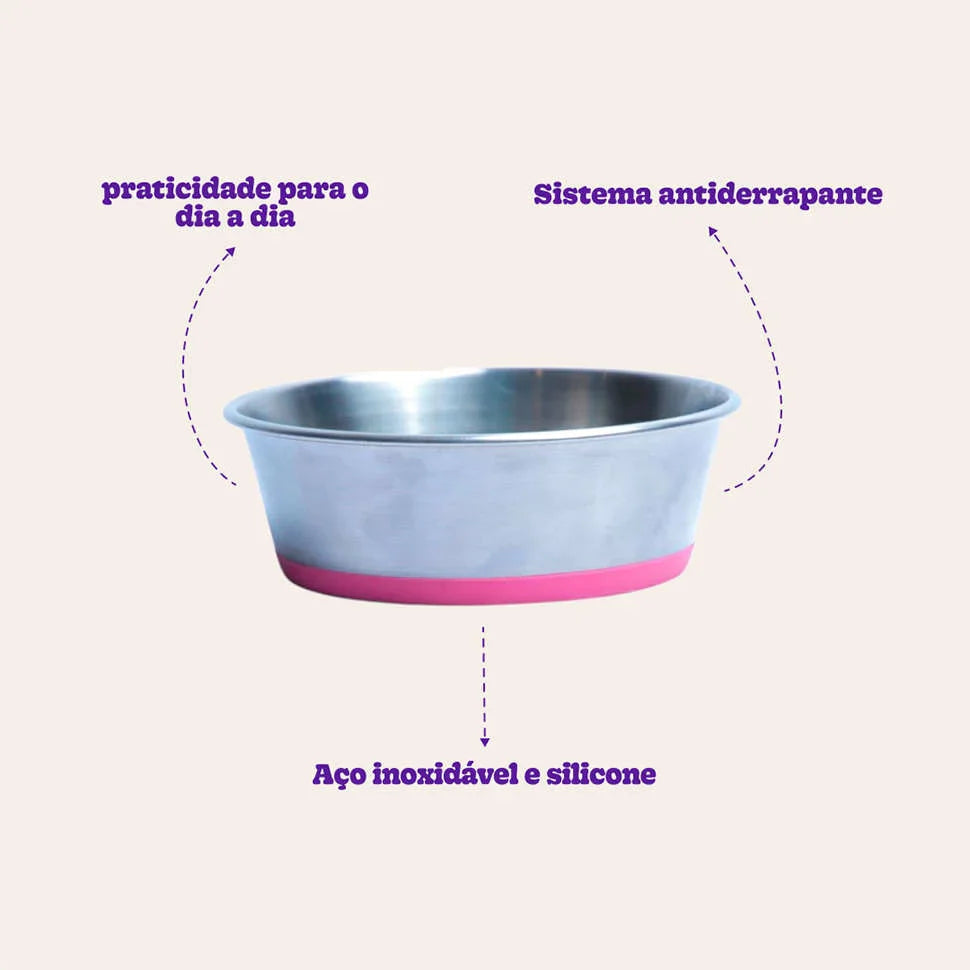 Comedouro Meau Inox Antiderrapante Rosa