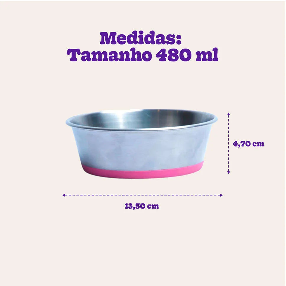 Comedouro Meau Inox Antiderrapante Rosa