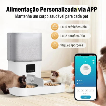 Newpet 6L Comedouro elevado para Alimentador Comedouro Duplo Automático Wi-Fi Temporizador Cão Gato -Bivolt