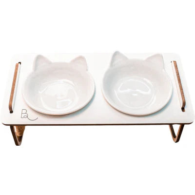 Comedouro Duplo Bastet Hórus para Gatos Branco