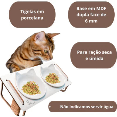 Comedouro Duplo Bastet Hórus para Gatos Branco