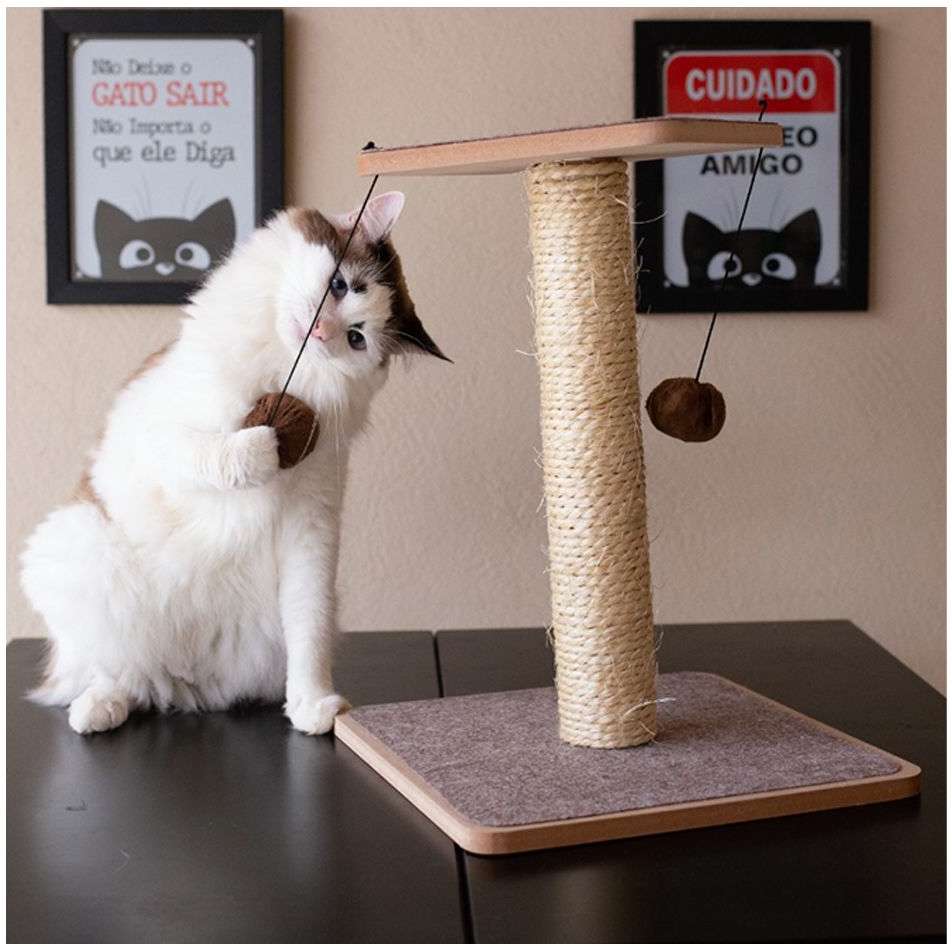 Brinquedo Arranhador Chão com Carpete Marrom