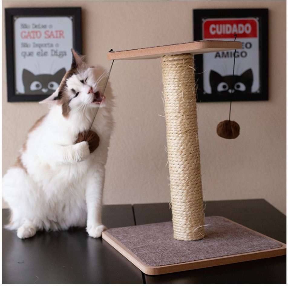 Brinquedo Arranhador Chão com Carpete Marrom