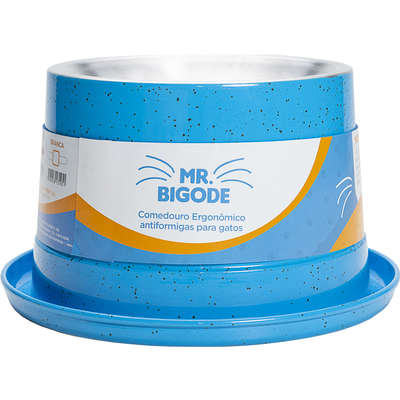 Comedouro Ergonômico NF Pet Mr. Bigode Antiformigas Azul para Gatos