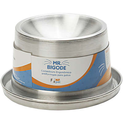 Comedouro Ergonômico NF Pet Mr. Bigode Antiformigas Prata para Gatos