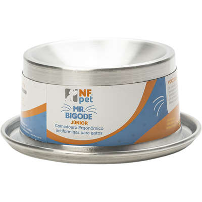 Comedouro Ergonômico NF Pet Mr. Bigode Antiformigas Prata para Gatos