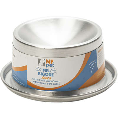 Comedouro Ergonômico NF Pet Mr. Bigode Antiformigas Prata para Gatos