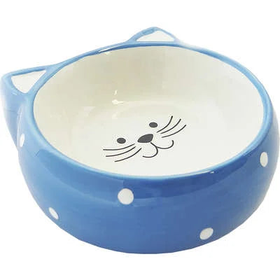 Comedouro Porcelana The Pets Face Cat Azul Fundo