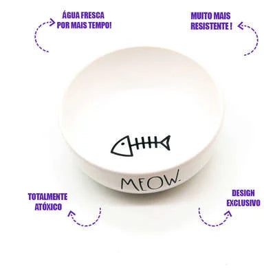 Comedouro de Cerâmica Pet Injet Meow Branco