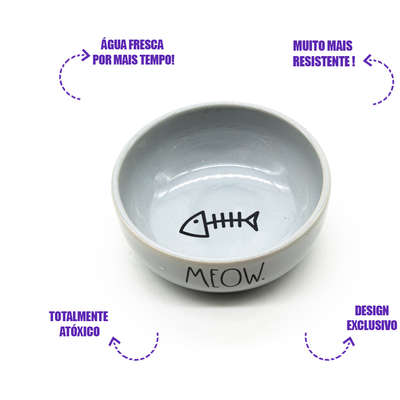 Comedouro de Cerâmica Pet Injet Meow Cinza