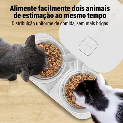 Newpet 6L Comedouro elevado para Alimentador Comedouro Duplo Automático Wi-Fi Temporizador Cão Gato -Bivolt