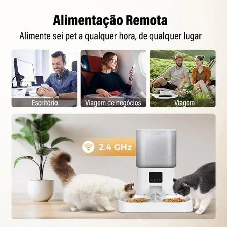Newpet 6L Comedouro elevado para Alimentador Comedouro Duplo Automático Wi-Fi Temporizador Cão Gato -Bivolt