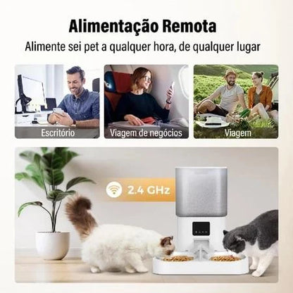 Newpet 6L Comedouro elevado para Alimentador Comedouro Duplo Automático Wi-Fi Temporizador Cão Gato -Bivolt