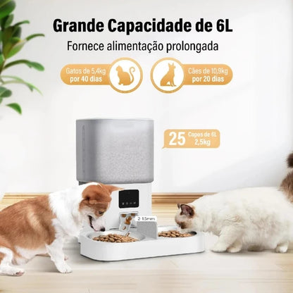 Newpet 6L Comedouro elevado para Alimentador Comedouro Duplo Automático Wi-Fi Temporizador Cão Gato -Bivolt