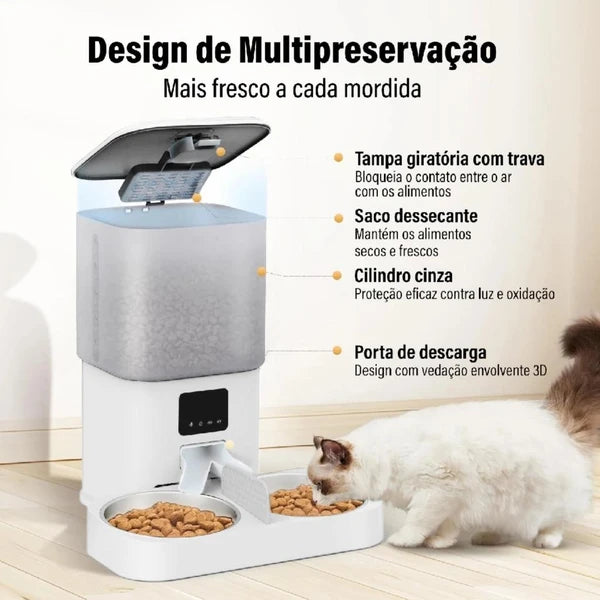 Newpet 6L Comedouro elevado para Alimentador Comedouro Duplo Automático Wi-Fi Temporizador Cão Gato -Bivolt