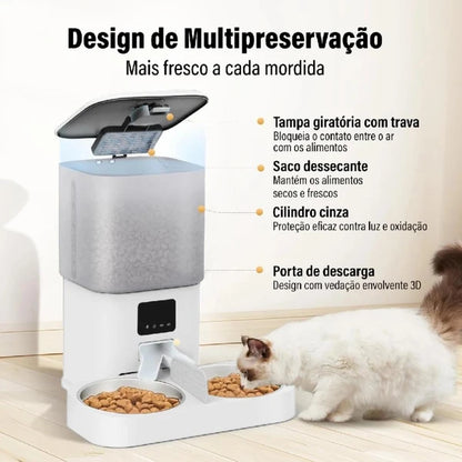 Newpet 6L Comedouro elevado para Alimentador Comedouro Duplo Automático Wi-Fi Temporizador Cão Gato -Bivolt